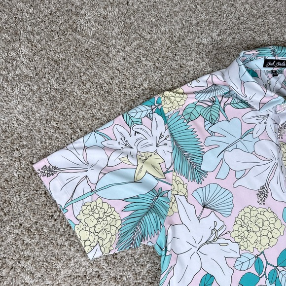 Bad Birdie Polo Shirt Mens XL Pink Blue Tropical Floral Performance Stretch Golf - Picture 4 of 12